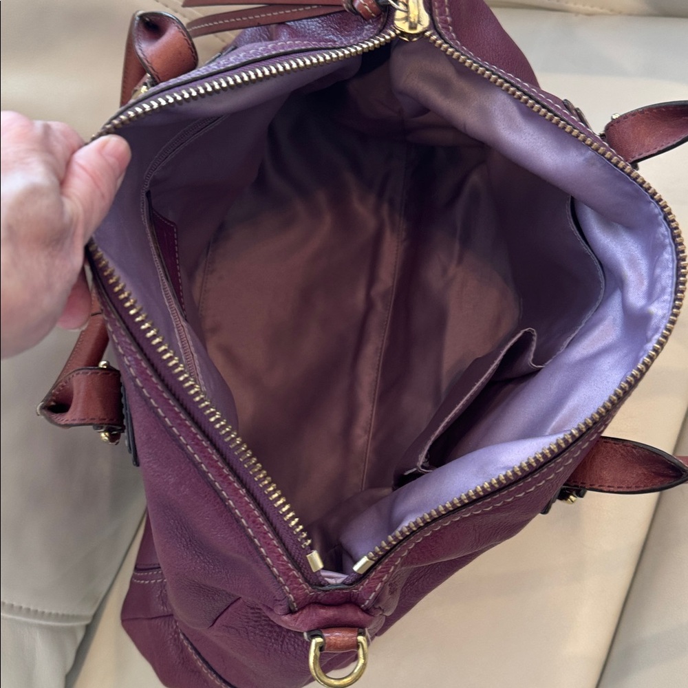 Coach Hamilton satchel in a rich plum with British tan trim and crossbody strap - Picture 5 of 10